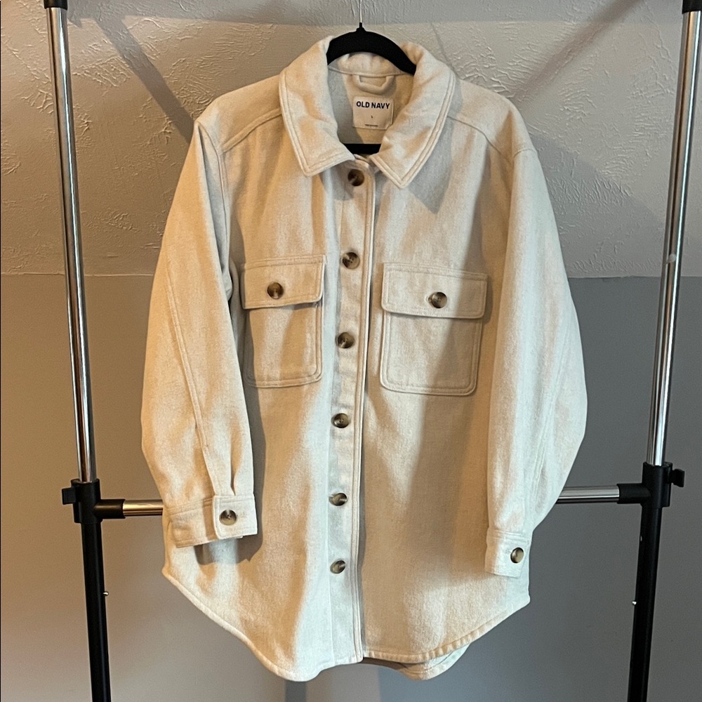 Old Navy Off-White Button-Up Shirt Jacket Shacket